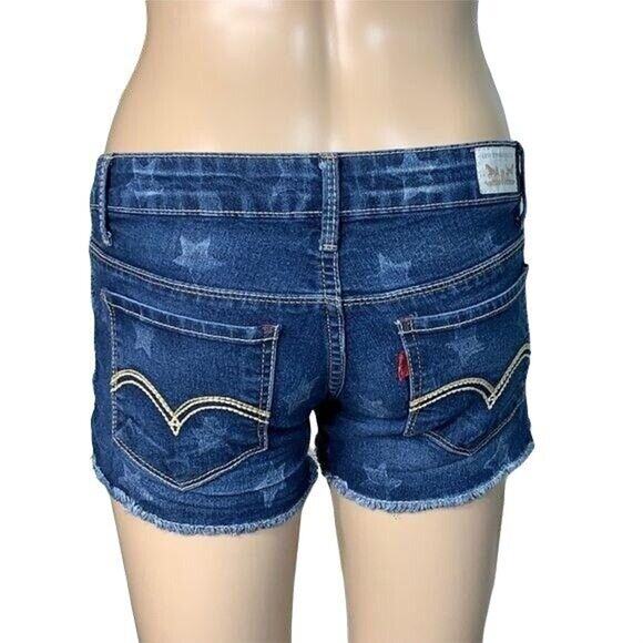 Levis Womens Denim Blue Jean Shorts Star Print Raw Hem Shorty Short Size 0 - Picture 4 of 10